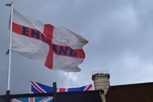 England flag flying in the wind in London